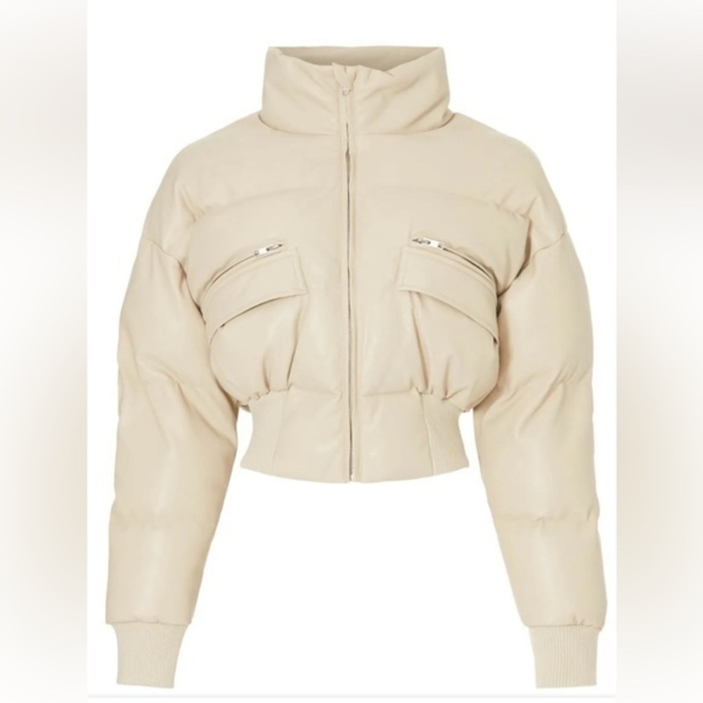 Saunders Collective Faux Leather Cream Puffer Jacket size medium - Picture 3 of 16